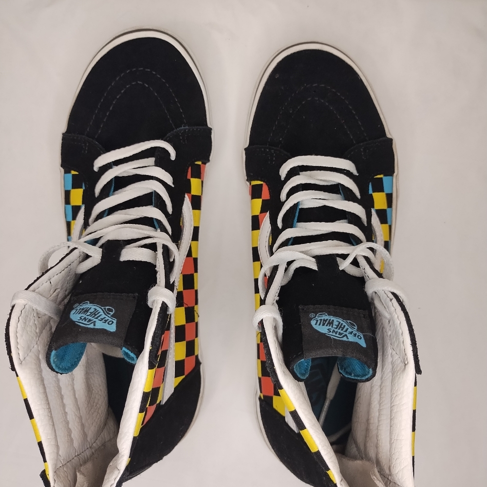 VANS SK8 HI ZIP BLK/WHT CHECKERBOARD SNEAKERS JUNIORS SIZE 7